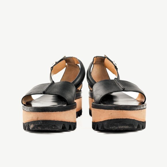 Balenciaga Black Pebbled Leather Ankle-Strap Flatform Sandals - Picture 2 of 11